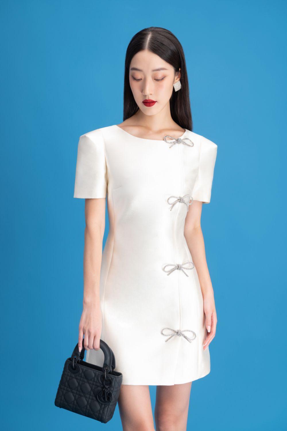 Minnie A-line Boat Neck Taffeta Mini Dress - MEAN BLVD