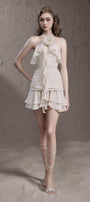 Minnie Drop Waist Halter Neck Wrinkled Silk Mini Dress - MEAN BLVD