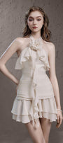 Minnie Drop Waist Halter Neck Wrinkled Silk Mini Dress - MEAN BLVD