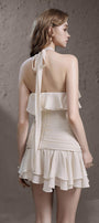 Minnie Drop Waist Halter Neck Wrinkled Silk Mini Dress - MEAN BLVD