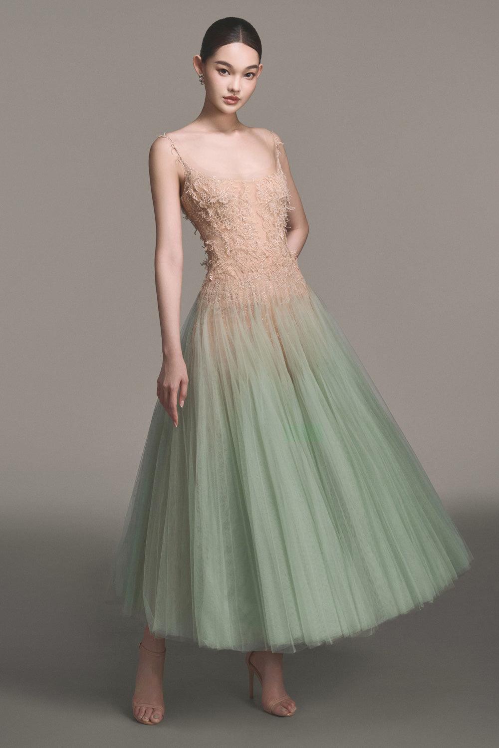 me and em mint green dress Women's Mint Fluid Crepe Elegant Midi Dress