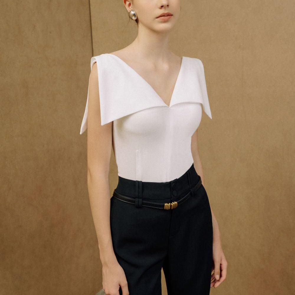 Mira Bodycon Sailor Collar Neck Cotton Top - MEAN BLVD