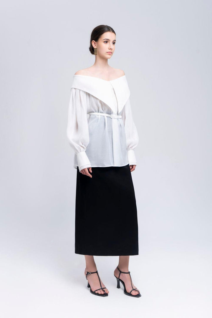 Mira Slit High Waist Cotton Calf Length Skirt - MEAN BLVD