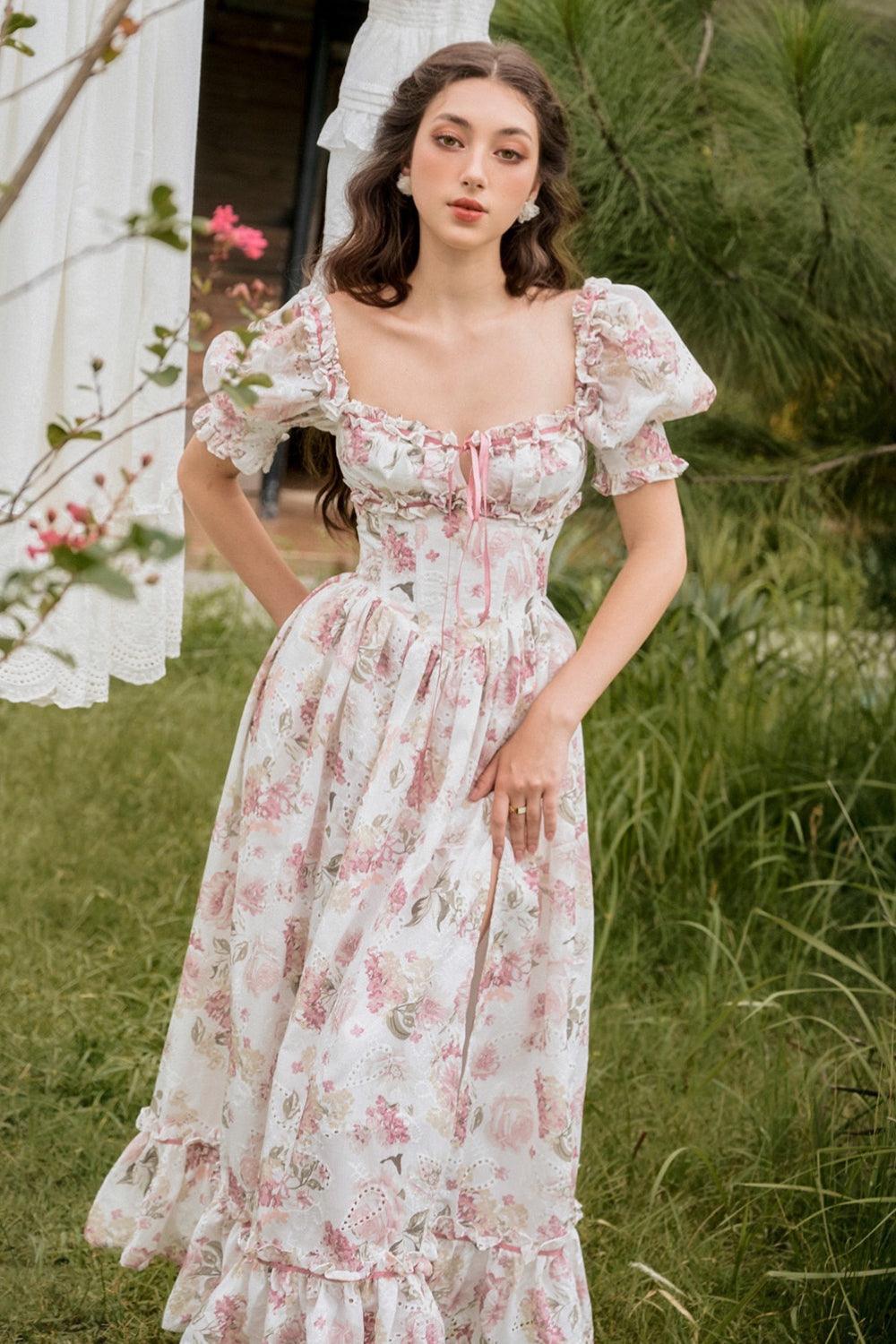 Women's Miranda Slit Bow Tie Cotton Silk Maxi Dress XS/S/M/L
