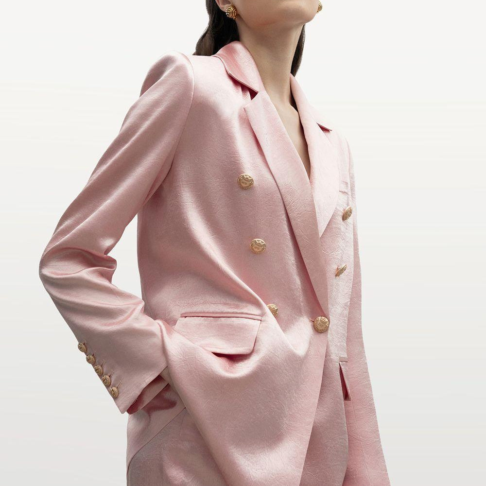 Mireille Straight V-Neck Wrinkled Silk Blazer - MEAN BLVD