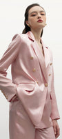Mireille Straight V-Neck Wrinkled Silk Blazer - MEAN BLVD