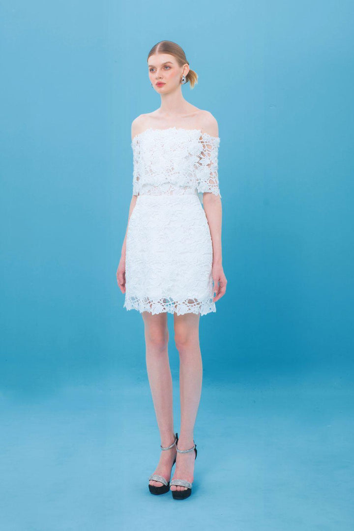 Miriam A-line Off-Shoulder Lace Mini Dress - MEAN BLVD