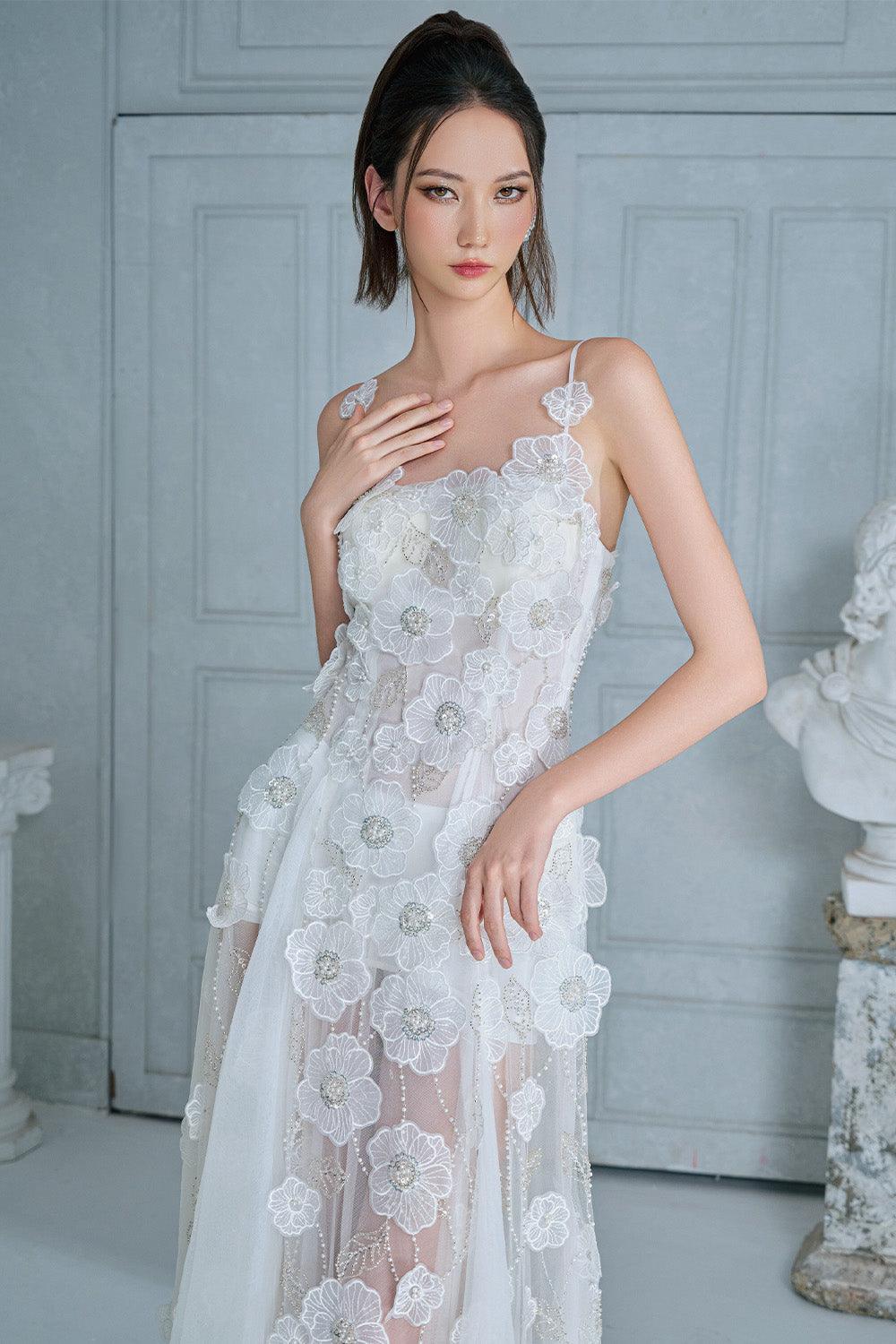 Women's Mirina Mermaid See-Through Mesh Lace Floor Length Dress S/M/L White MEAN BLVD Women's Mirina Mermaid See-Through Mesh Lace Floor Length Dress S/M/L White MEAN BLVD