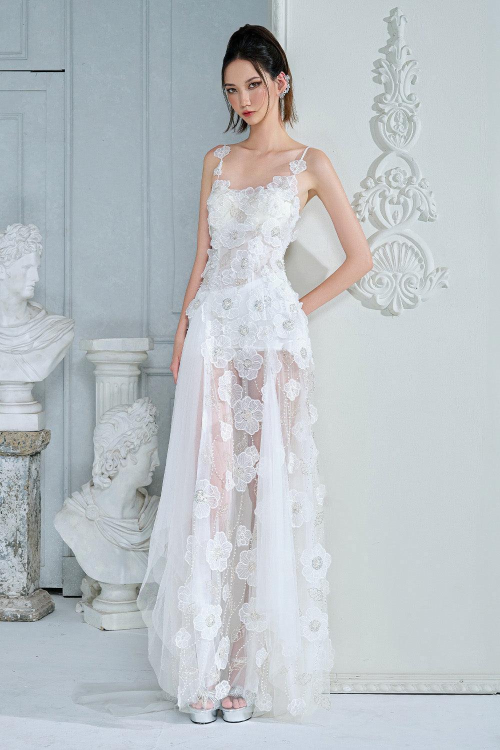 Women's Mirina Mermaid See-Through Mesh Lace Floor Length Dress S/M/L White MEAN BLVD White / M Women's Mirina Mermaid See-Through Mesh Lace Floor Length Dress S/M/L White MEAN BLVD White / M