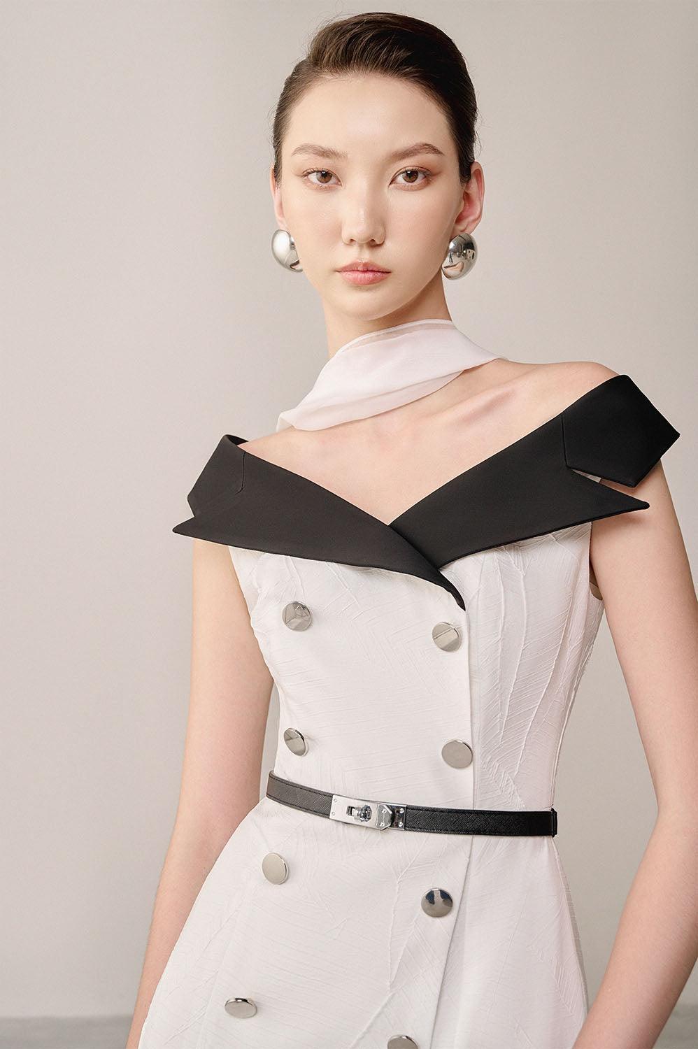 Women's Mixol Sheath Double Breasted Linen Cotton Midi Dress S/M/L/Customize Black and White Mean Blvd Black and White / Customize Women's Mixol Sheath Double Breasted Linen Cotton Midi Dress S/M/L/Customize Black and White Mean Blvd Black and White / Customize