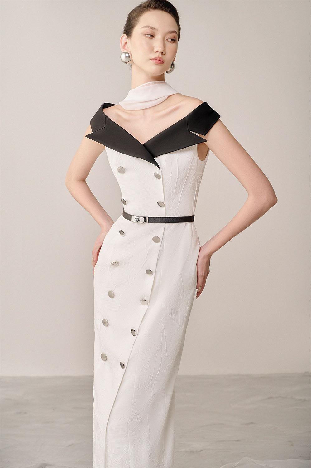 double breasted midi dress Pale Blue KarenMillen Tailored Textured Double Breasted Midi Dress