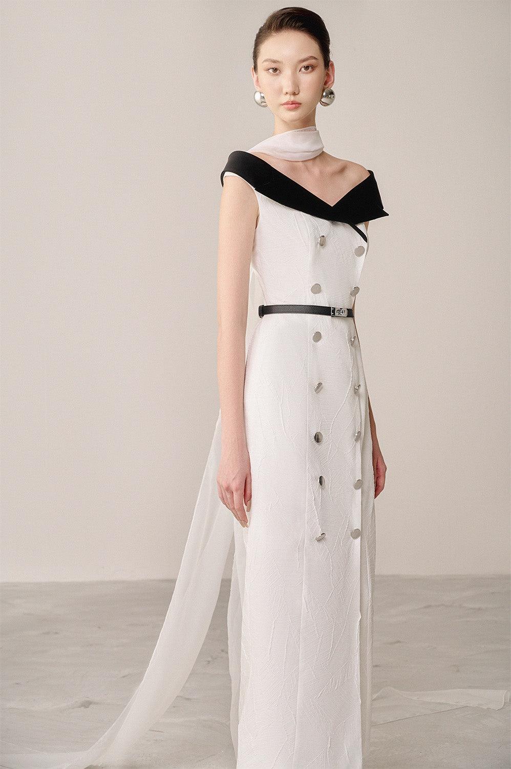 Women's Mixol Sheath Double Breasted Linen Cotton Midi Dress S/M/L/Customize Black and White MEAN BLVD Black and White / Customize Women's Mixol Sheath Double Breasted Linen Cotton Midi Dress S/M/L/Customize Black and White MEAN BLVD Black and White / Customize