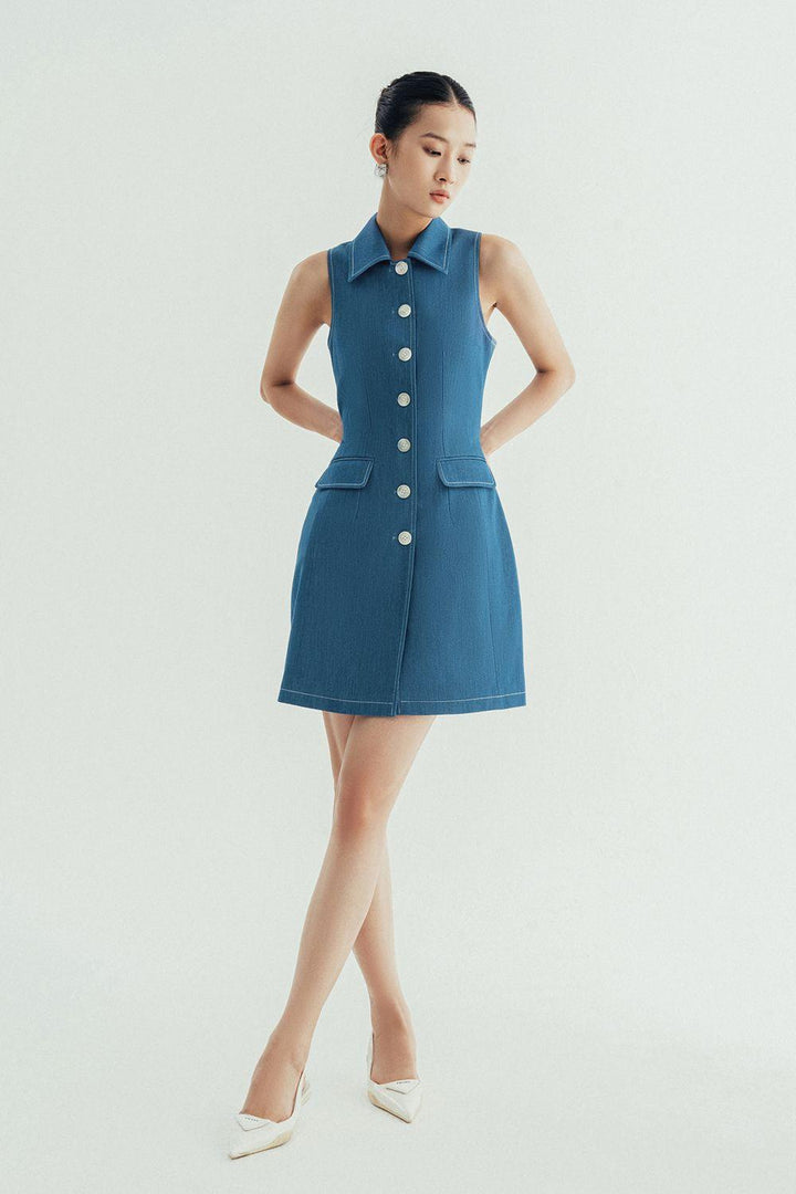 Molly A-line Button Denim Mini Dress - MEAN BLVD