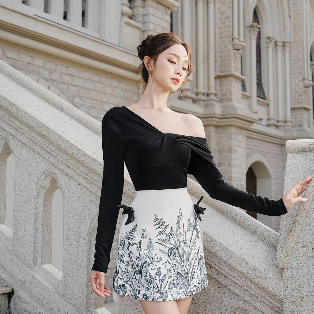 Molly Bodycon Asymmetric Neck Jersey Knit Top - MEAN BLVD