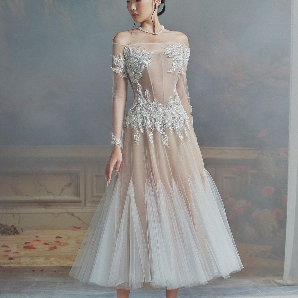 Monika A-line Long Sleeved Mesh Midi Dress - MEAN BLVD