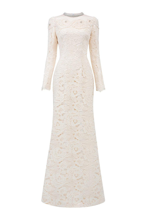 Monroe A-line Round Neck Silk Lace Floor Length Dress - MEAN BLVD