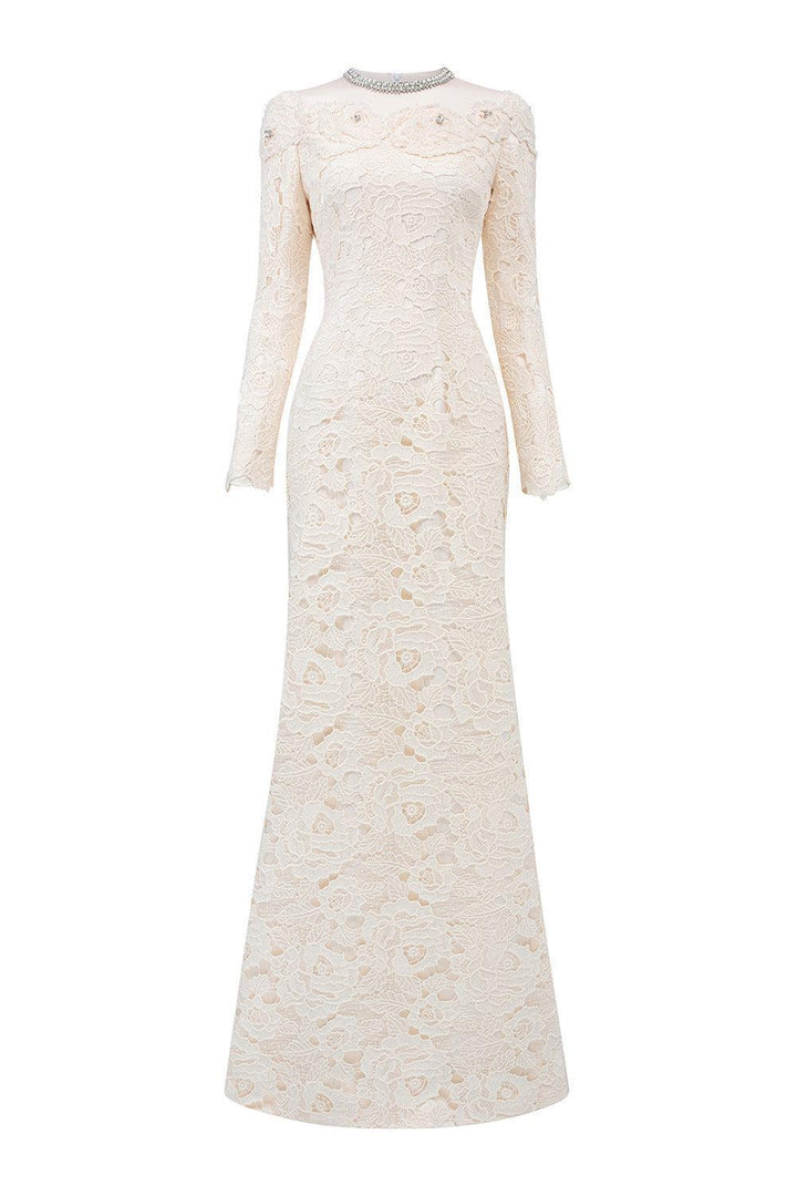 Monroe A-line Round Neck Silk Lace Floor Length Dress - MEAN BLVD