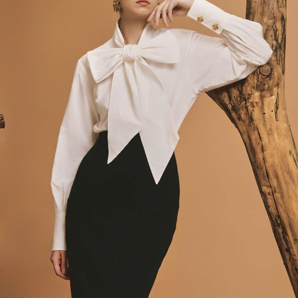 Moonlight Straight Tie Neck Organic Cotton Shirt - MEAN BLVD