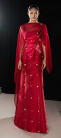 Morales A-line Cape Shoulder Taffeta Silk Floor Length Set - MEAN BLVD