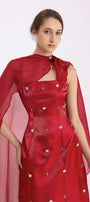 Morales A-line Cape Shoulder Taffeta Silk Floor Length Set - MEAN BLVD
