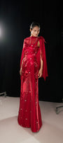 Morales A-line Cape Shoulder Taffeta Silk Floor Length Set - MEAN BLVD