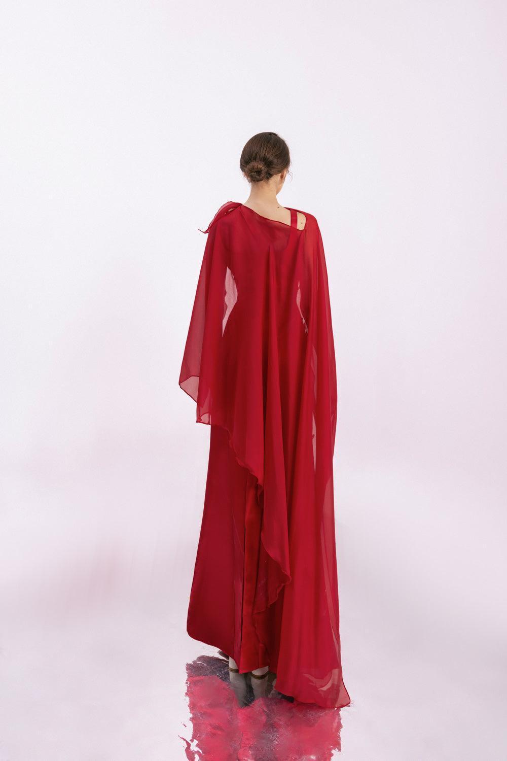 Morales A-line Cape Shoulder Taffeta Silk Floor Length Set - MEAN BLVD