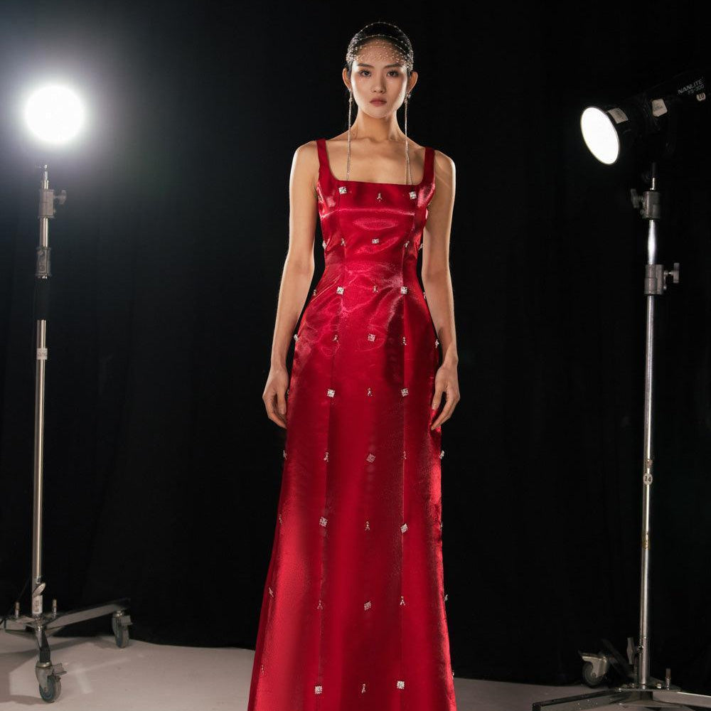 Morales A-line Square Neck Taffeta Silk Floor Length Dress - MEAN BLVD