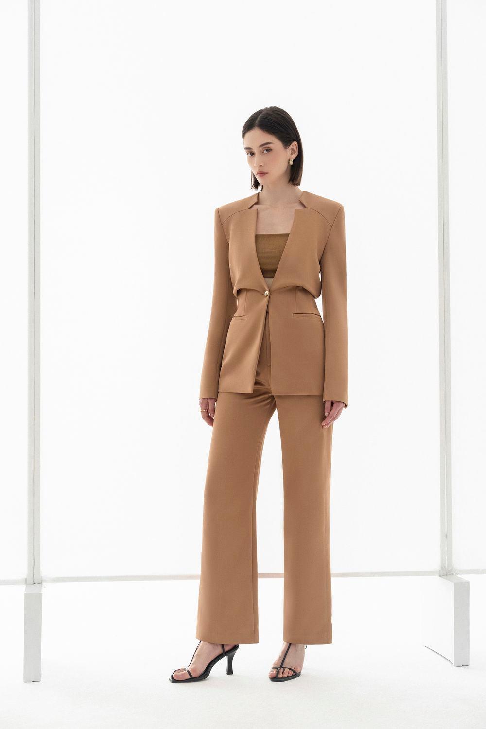 Morela Straight Front Zipper Taffeta Ankle Length Pants - MEAN BLVD