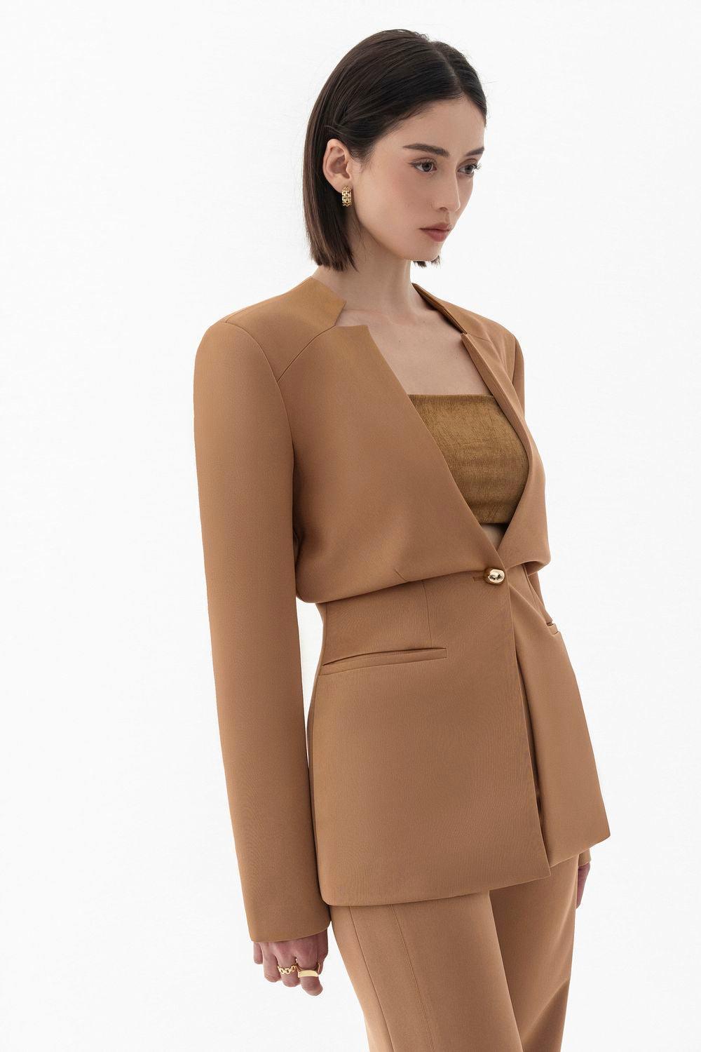 Morela Straight V-Neck Taffeta Blazer - MEAN BLVD