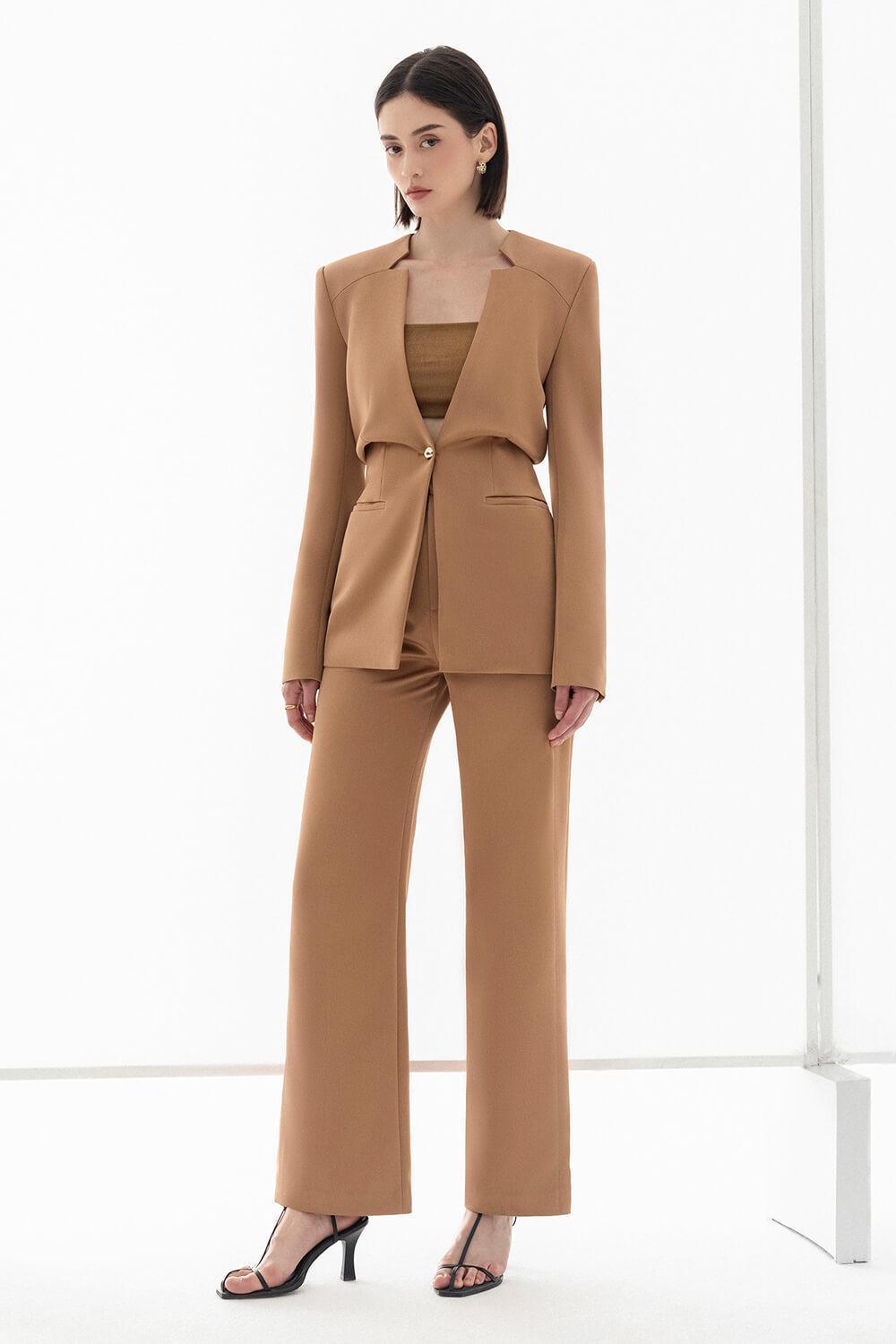 Morela Straight V-Neck Taffeta Blazer - MEAN BLVD