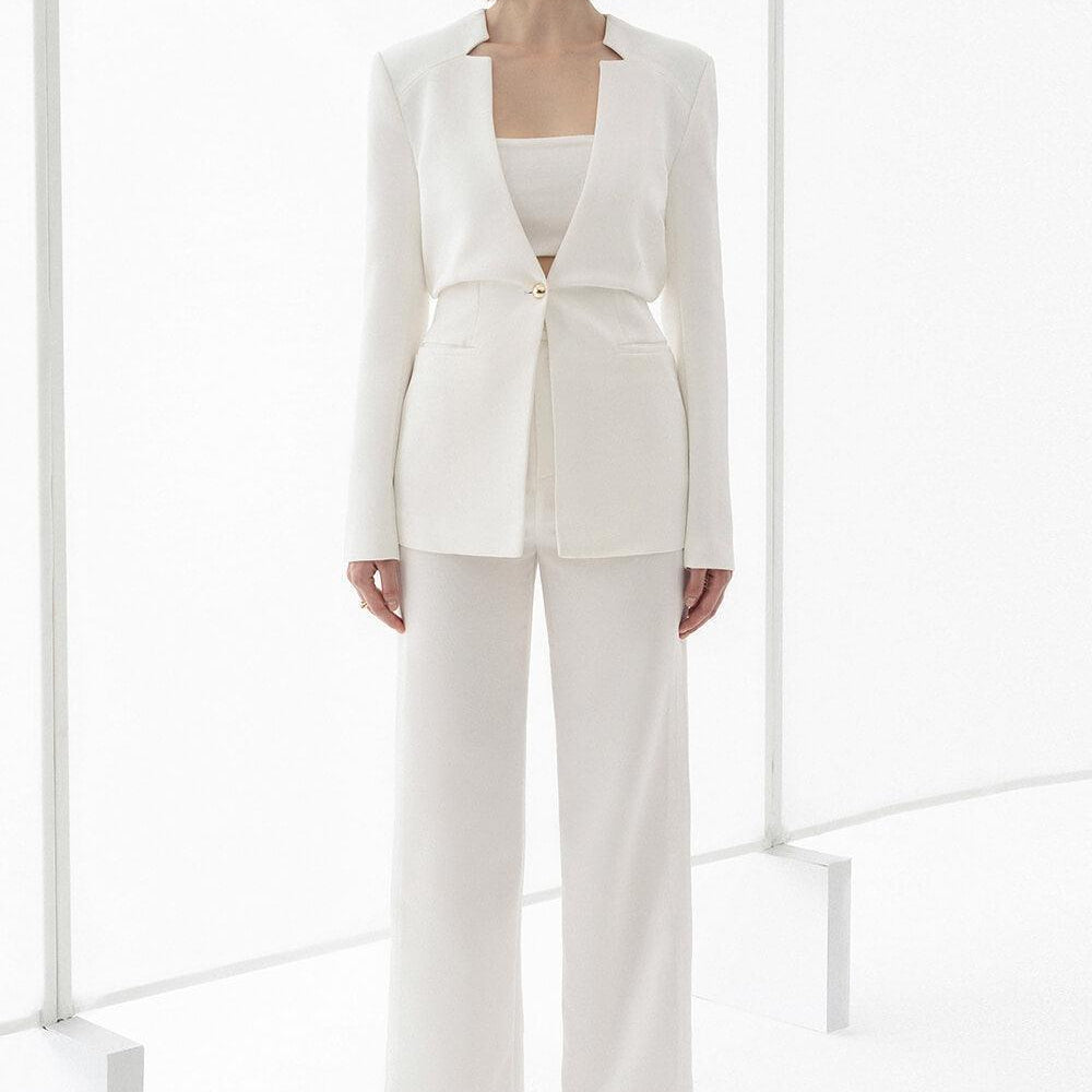 Morela Straight V-Neck Taffeta Blazer - MEAN BLVD