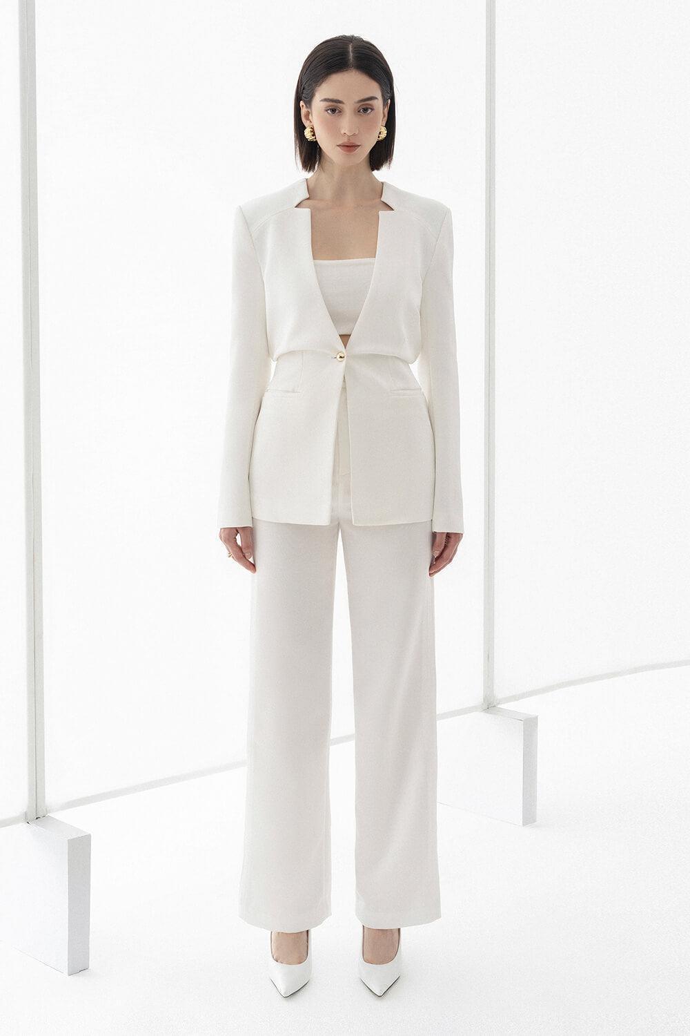 Morela Straight V-Neck Taffeta Blazer - MEAN BLVD