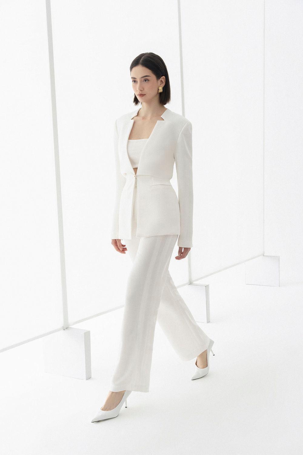 Morela Straight V-Neck Taffeta Blazer - MEAN BLVD