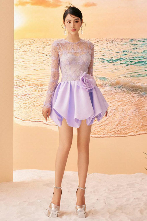 Morgan Balloon Lace Taffeta Silk Mini Dress - MEAN BLVD