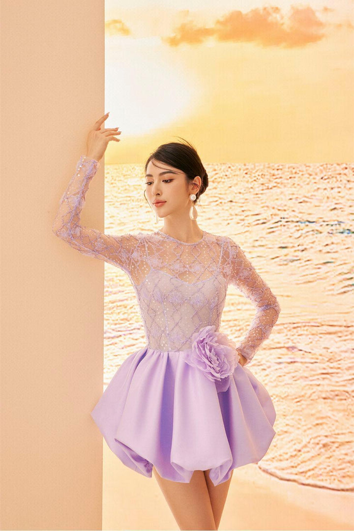 Morgan Balloon Lace Taffeta Silk Mini Dress - MEAN BLVD