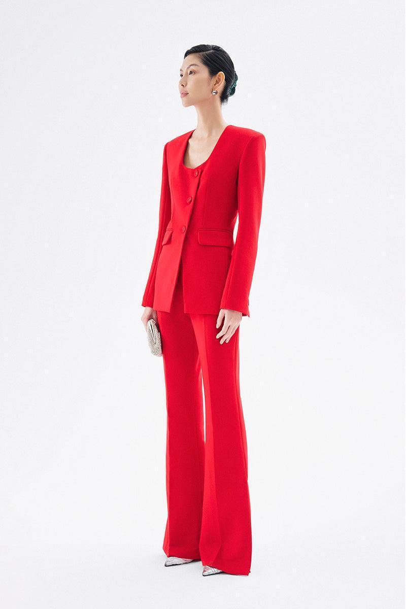 Morgana Structured Scoop Neck Cotton Blend Blazer - MEAN BLVD