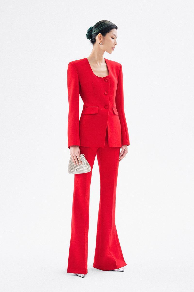 Morgana Structured Scoop Neck Cotton Blend Blazer - MEAN BLVD