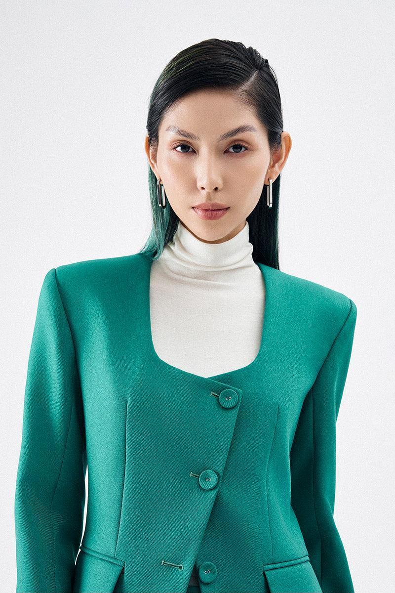 Morgana Structured Scoop Neck Cotton Blend Blazer - MEAN BLVD