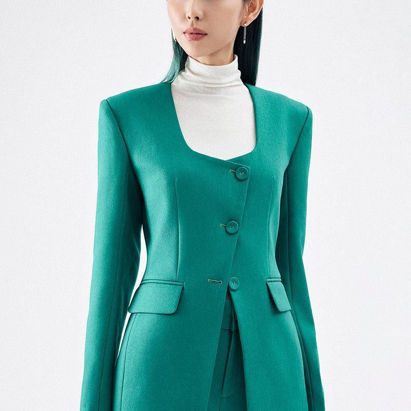 Morgana Structured Scoop Neck Cotton Blend Blazer - MEAN BLVD