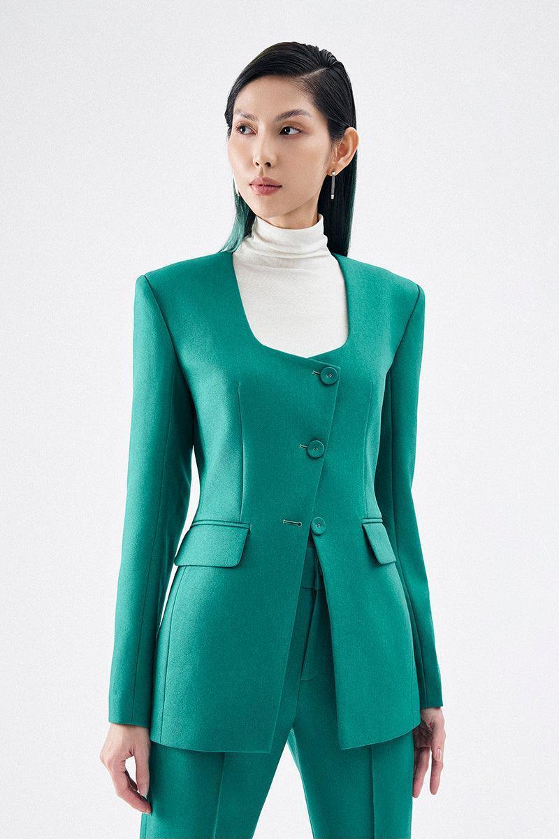 Morgana Structured Scoop Neck Cotton Blend Blazer - MEAN BLVD
