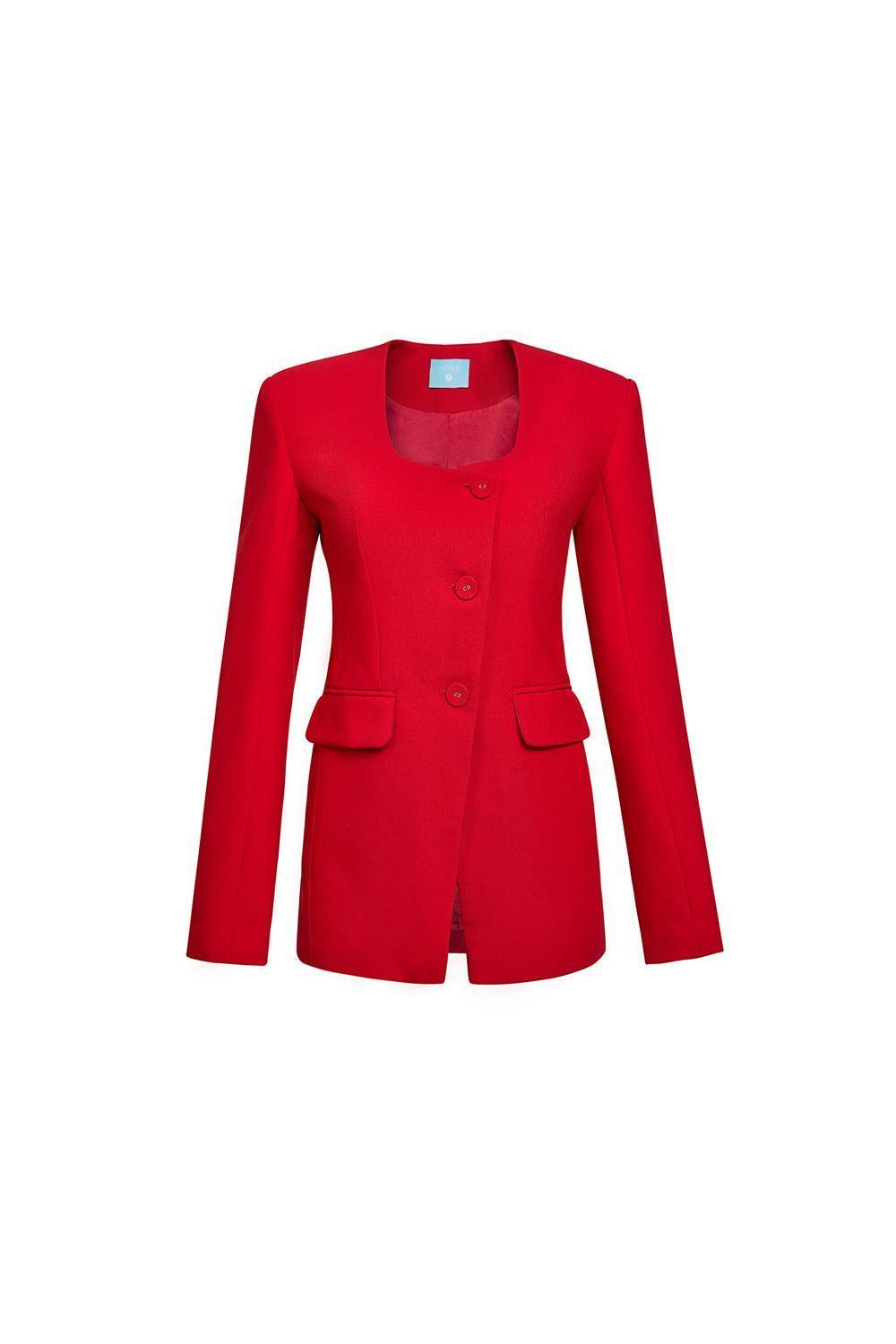 Morgana Structured Scoop Neck Cotton Blend Blazer - MEAN BLVD