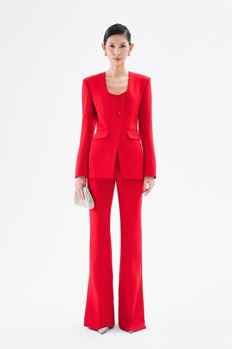 Morgana Structured Scoop Neck Cotton Blend Blazer - MEAN BLVD