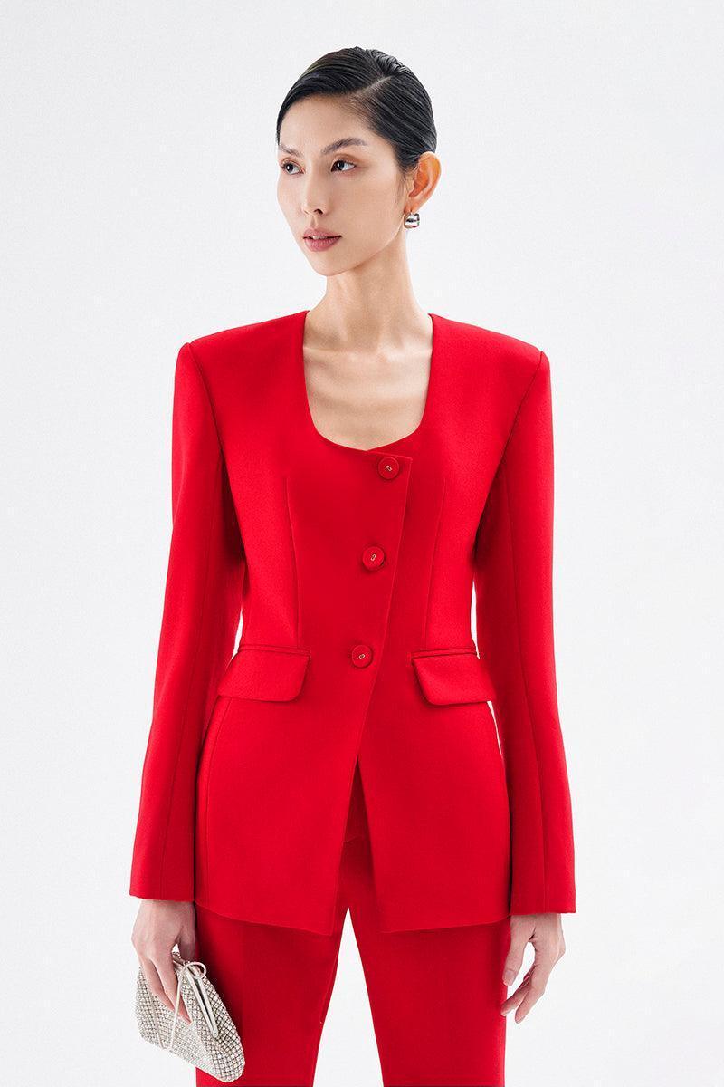 Morgana Structured Scoop Neck Cotton Blend Blazer - MEAN BLVD