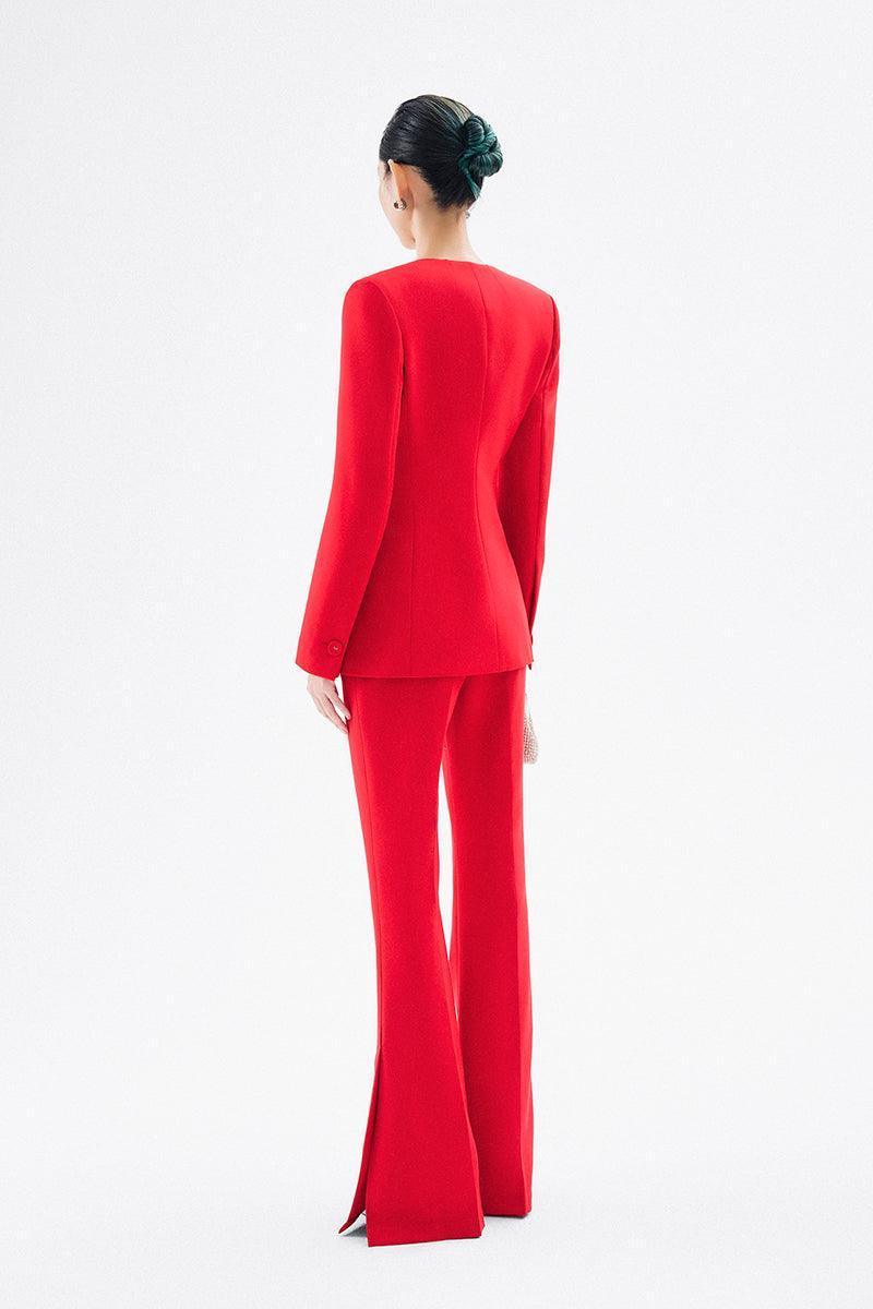 Morgana Structured Scoop Neck Cotton Blend Blazer - MEAN BLVD