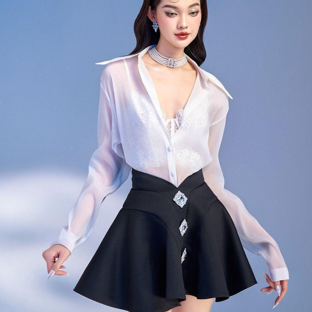 Mori A-line Collared Neck Taffeta Mini Set - MEAN BLVD