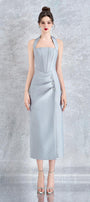 Morpho Halter Corset Taffeta Midi Dress - MEAN BLVD