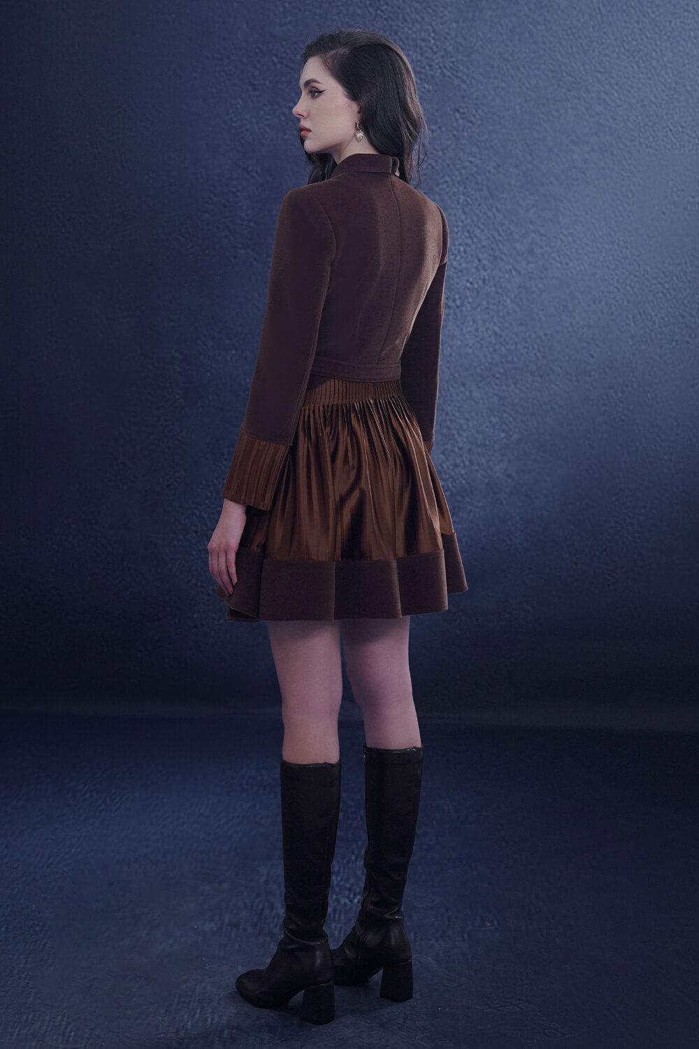 Moxique A-line Pleated Chest Silk Mini Dress - MEAN BLVD