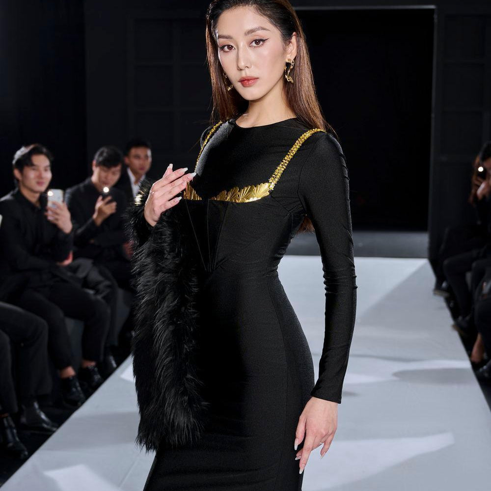 Women's Mulet Bodycon Long Sleeved Spandex Maxi Dress S/M/L Black MEAN BLVD Women's Mulet Bodycon Long Sleeved Spandex Maxi Dress S/M/L Black MEAN BLVD