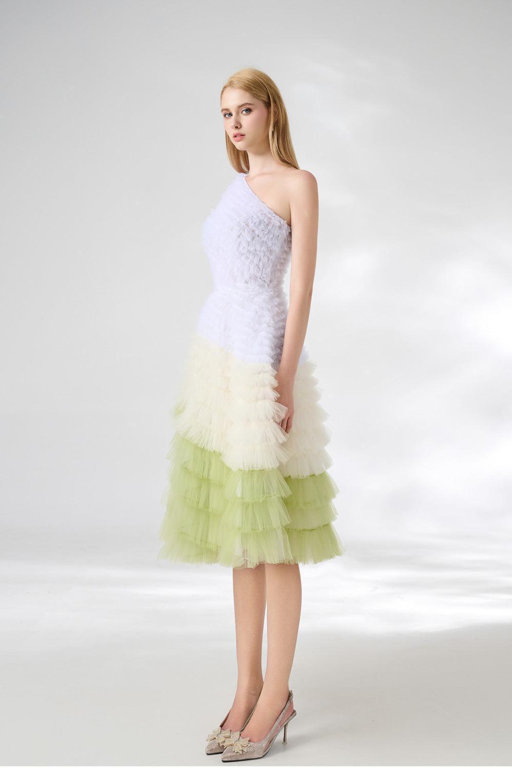 Women's Murphy A-line One Shoulder Organza Below The Knee Dress XS/S/M/L/XL/Customize Multicolor MEAN BLVD