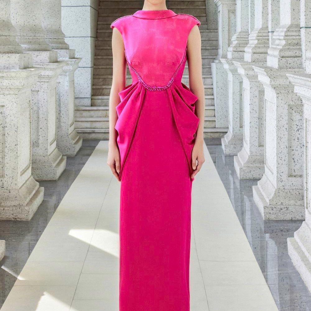 Muse Sheath Cap Sleeved Satin Floor Length Dress - MEAN BLVD